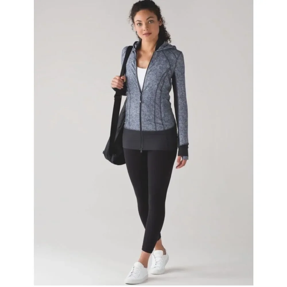 Lululemon Athletica Womens Daily Practice Zip Up Hooded Jacket Gray Black Size 8